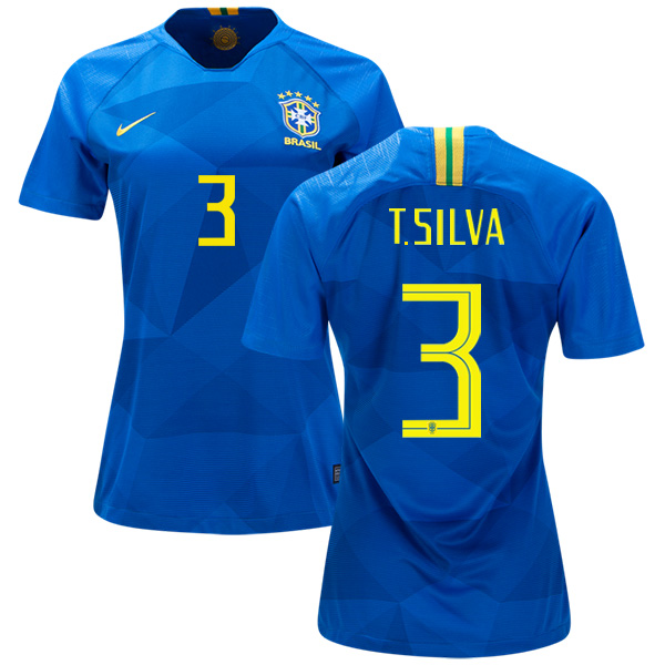 Women's Brazil #3 T.Silva Away Soccer Country Jersey